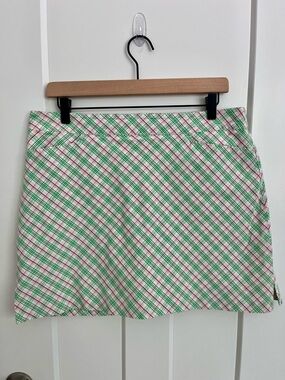 Lady Hagen Pink Green Plaid Golf Skort Skirt Shorts Size 10 Preppy Pink Ribbon